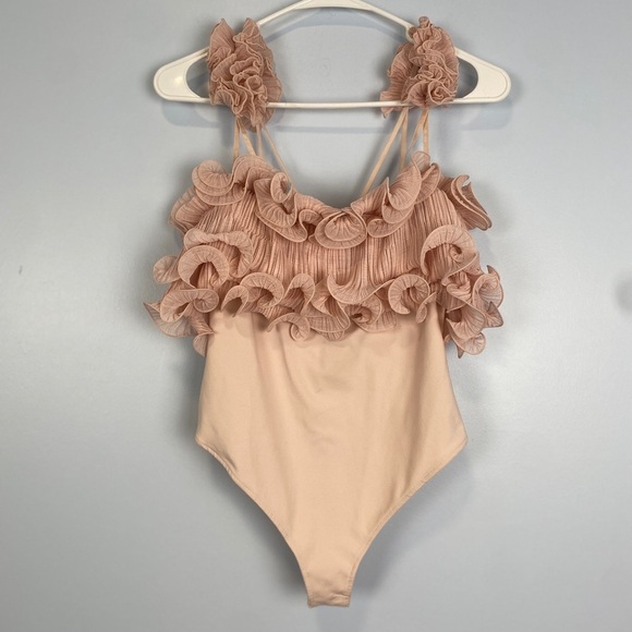 Free People Intimately For The Frill Of It Bodysuit Pink XS Lace Romantic Festi - Picture 1 of 6